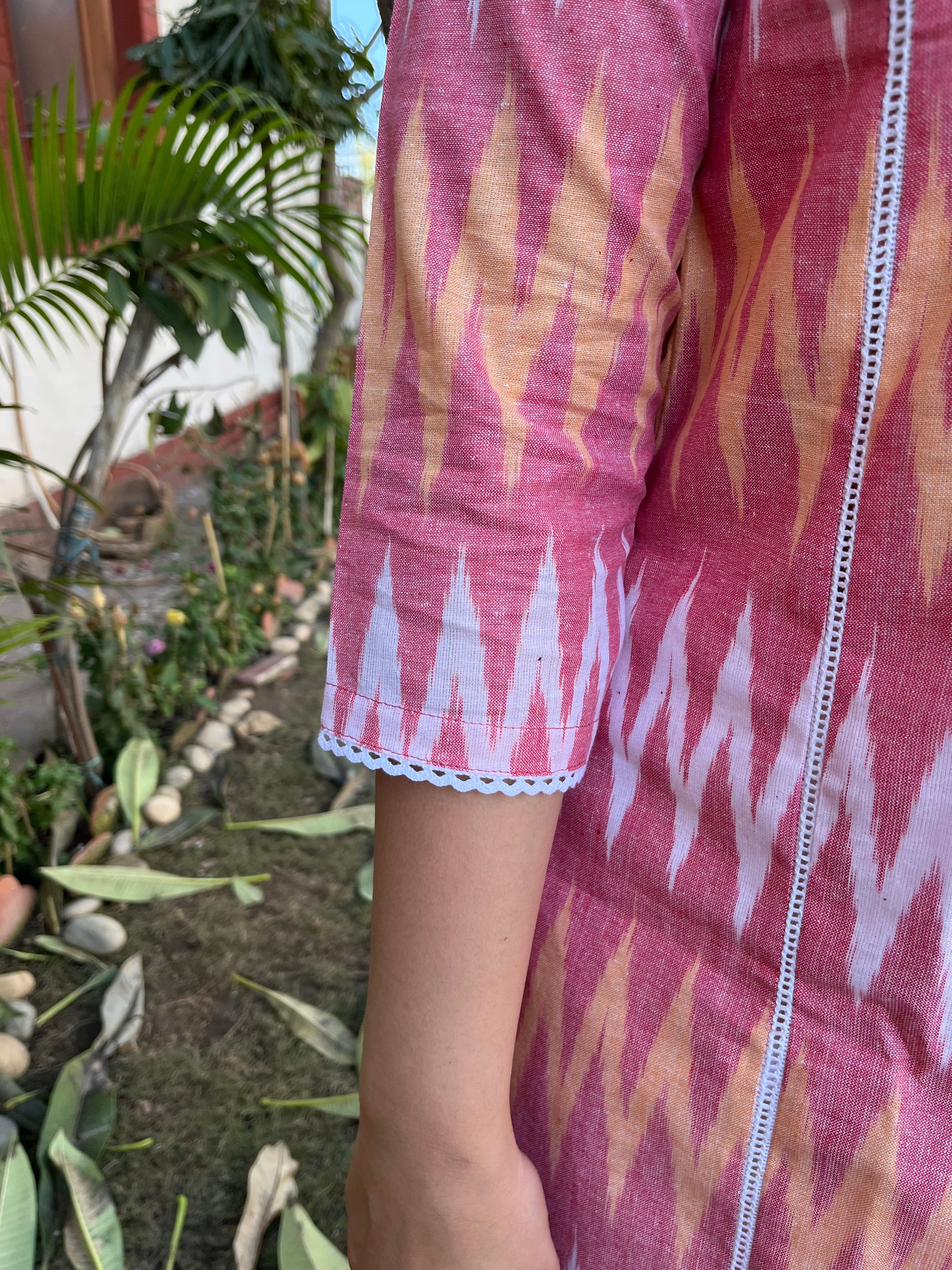 Pastel Zig Zag Ikkat Kurta With Kali - MYSANSKRITAM