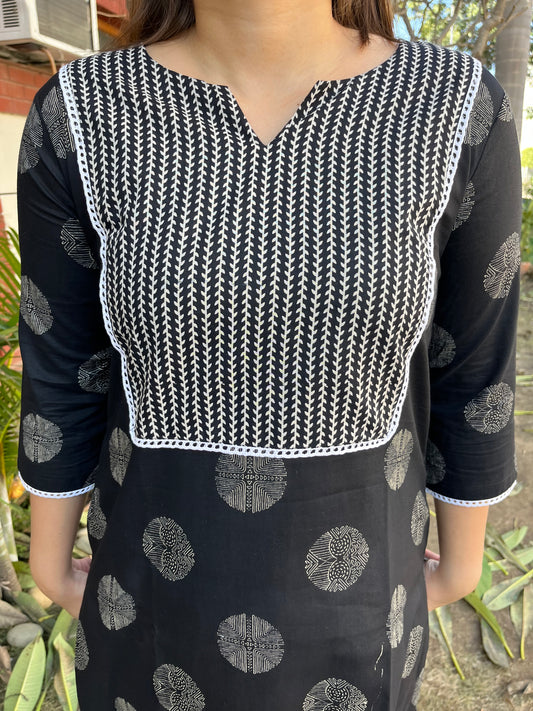 Black Circle Yoke Kurti - MYSANSKRITAM