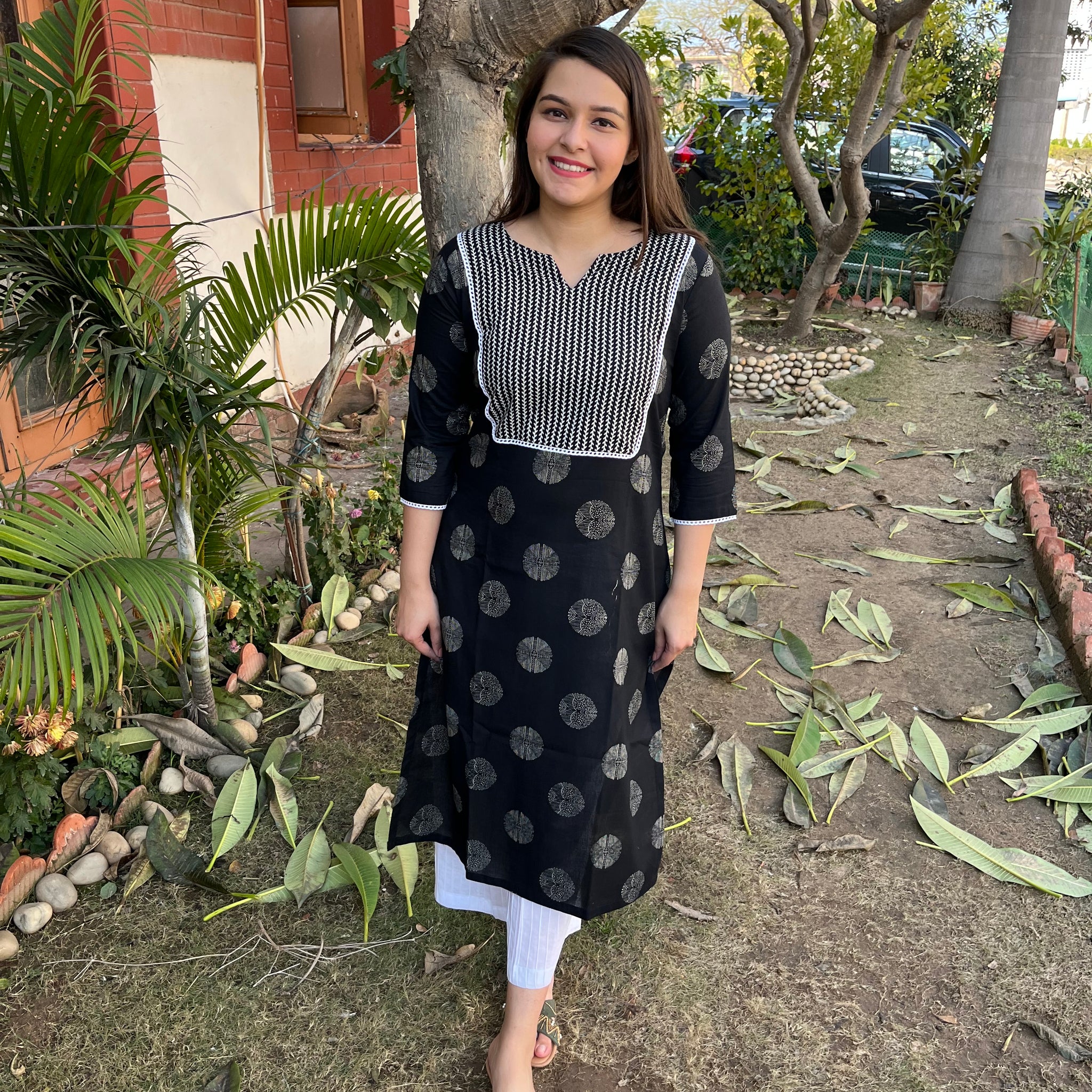 Black Circle Yoke Kurti - MYSANSKRITAM