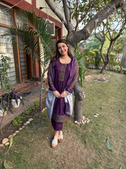 Purple solid Woollen full suit set