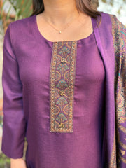 Purple solid Woollen full suit set