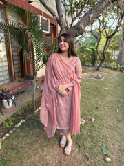 Pastel pink embroidered woollen suit set