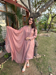 Pastel pink embroidered woollen suit set