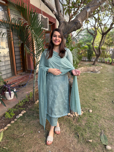 Pista green embroidered woollen suit set