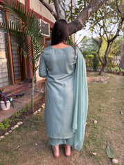 Pista green embroidered woollen suit set