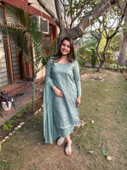 Pista green embroidered woollen suit set