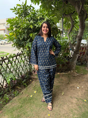 Blue flower kurti with farshi salwar