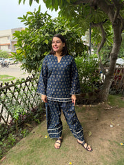 Blue flower kurti with farshi salwar
