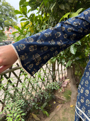 Blue flower kurti with farshi salwar