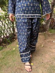Blue flower kurti with farshi salwar