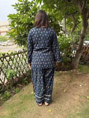 Blue flower kurti with farshi salwar