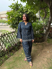 Blue flower kurti with farshi salwar