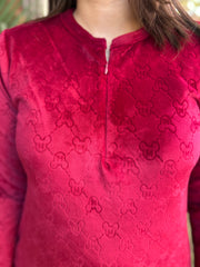 Maroon textured Fleece night-suit