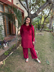 Maroon textured Fleece night-suit