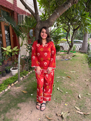 Orange flower kurti with farshi salwar