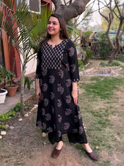 Black Ajrakh Yoke A-line kurta with pocket