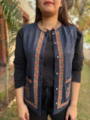 Indigo Embroidered woollen Sidra (Waist coat)
