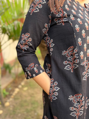 Black Ajrakh Yoke A-line kurta with pocket