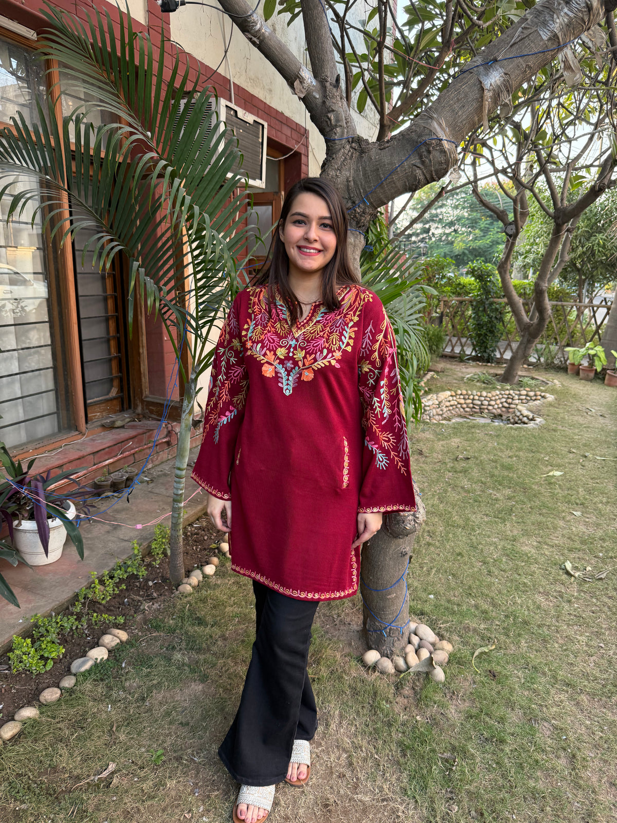 Maroon Phiran style Short kurti