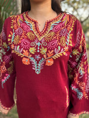 Maroon Phiran style Short kurti