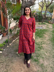 Maroon Geometric Leaf A-line Kurta