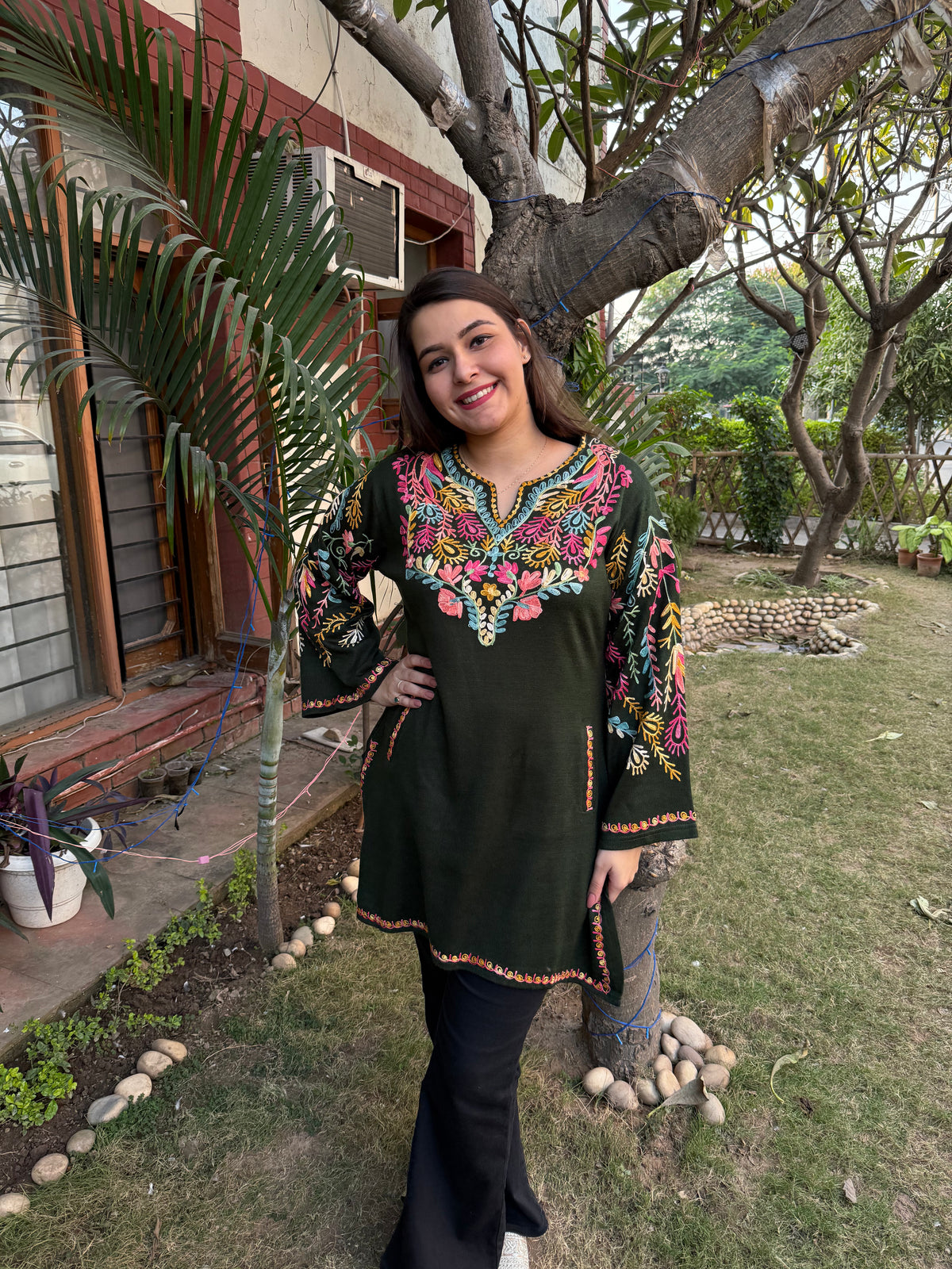 Mehendi green Phiran style Short kurti