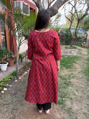 Maroon Geometric Leaf A-line Kurta  from the back by Sanskritam