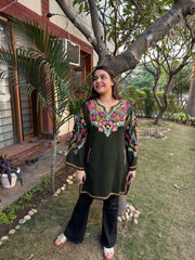 Mehendi green Phiran style Short kurti