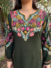 Mehendi green Phiran style Short kurti