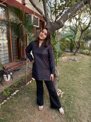 Indigo zigzag woollen short kurti