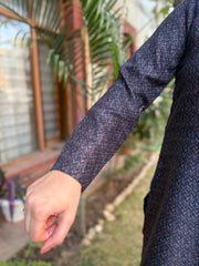 Indigo zigzag woollen short kurti