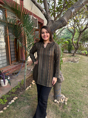 Green stripe line woollen short kurti