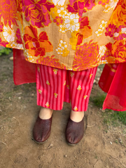 Orange Multi Flower A-line Suit Set Pants by Sanskritam