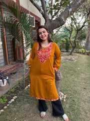 Mustard embroidered Phiran (Loose fitting)
