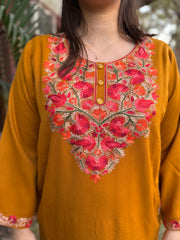 Mustard embroidered Phiran (Loose fitting)