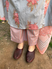 Powder Blue Floral A-line Full Suit Set Pants by MySanskritam