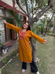 Mustard embroidered Phiran (Loose fitting)