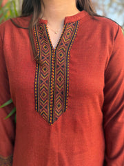 Rust Border solid woollen coord set