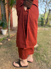 Rust Border solid woollen coord set