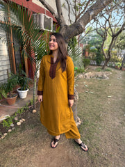 Mustard Border solid woollen coord set