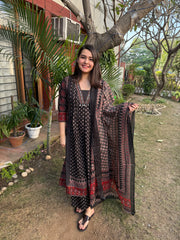 Black sanganeri Aline suit set