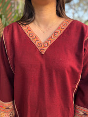 Maroon kullu patti pocket phiran (loose fitting)