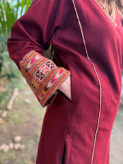 Maroon kullu patti pocket phiran (loose fitting)