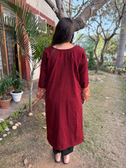 Maroon kullu patti pocket phiran (loose fitting)