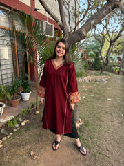 Maroon kullu patti pocket phiran (loose fitting)