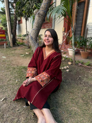 Maroon kullu patti pocket phiran (loose fitting)