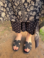 Black Yoke A-line Full Suit Set Pants by Sanskritam