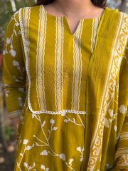 Neon Green Floral A-line Full Suit Set by MySanskritam