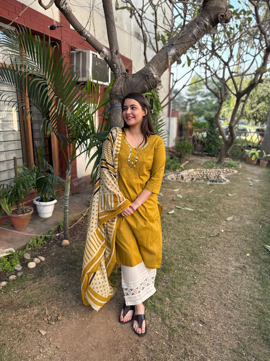 Mustard embroidered Suit set