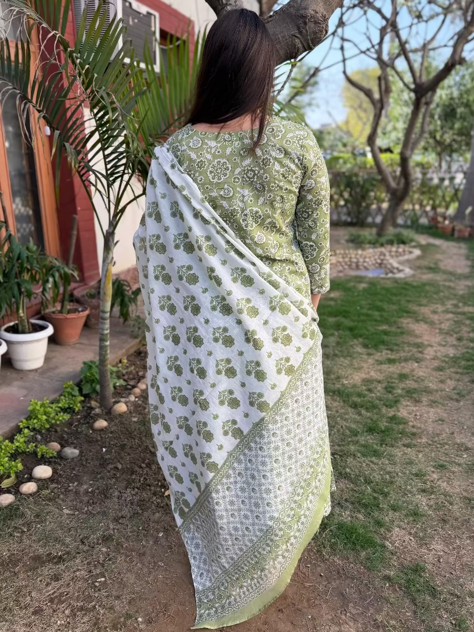 Pista Green A-line Full Suit Set by Sanskritam